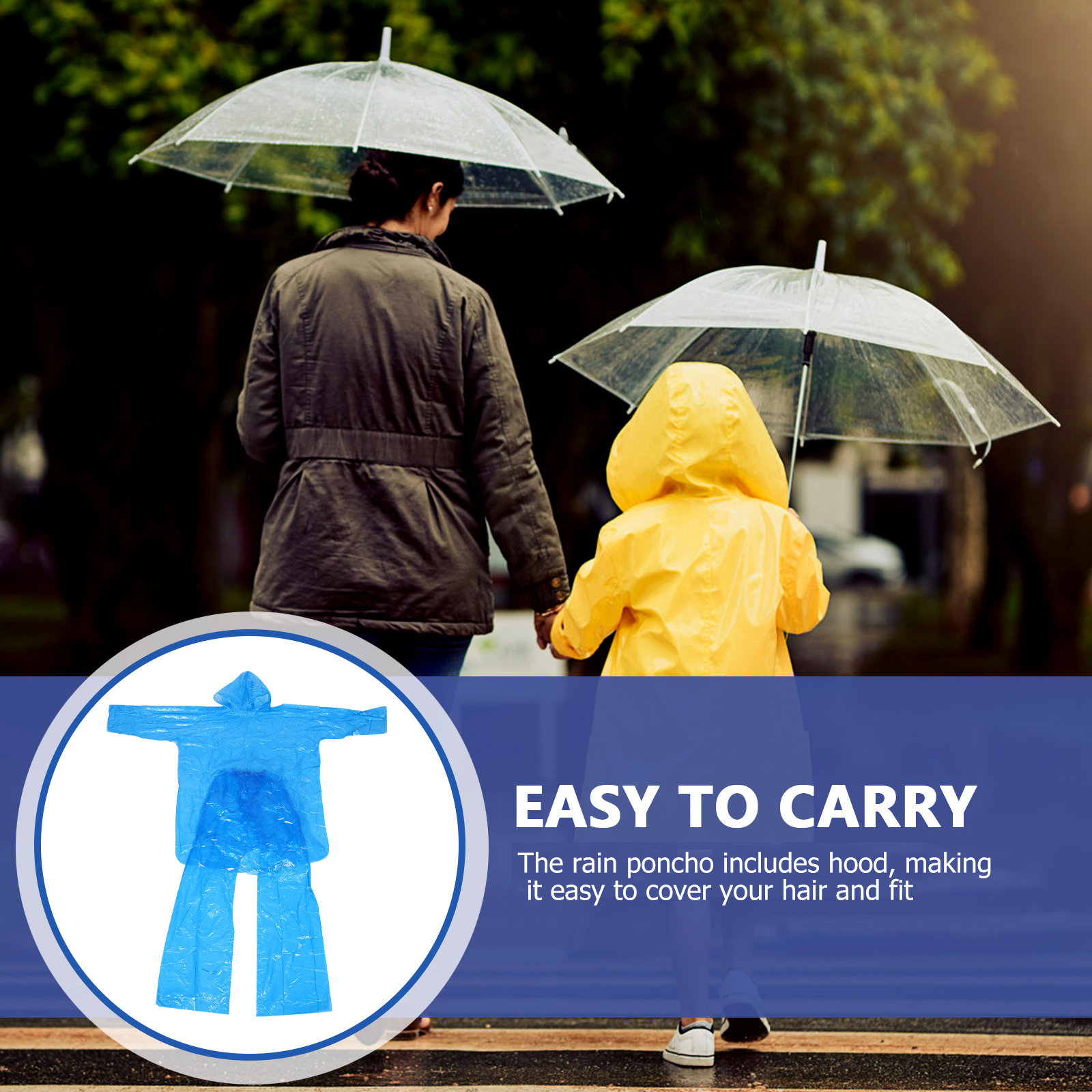 Emergency Poncho Rain - 투명 비옷 세트 플라스틱 후드 일체형